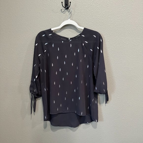 Papermoon Tops - Papermoon Larie Tie Sleeve Foil Print Blouse (S) Dark Grey